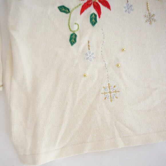 Vintage Holiday Edition Cream Gold Poinsettia Embroidered Christmas Sweater 3X - Picture 5 of 13